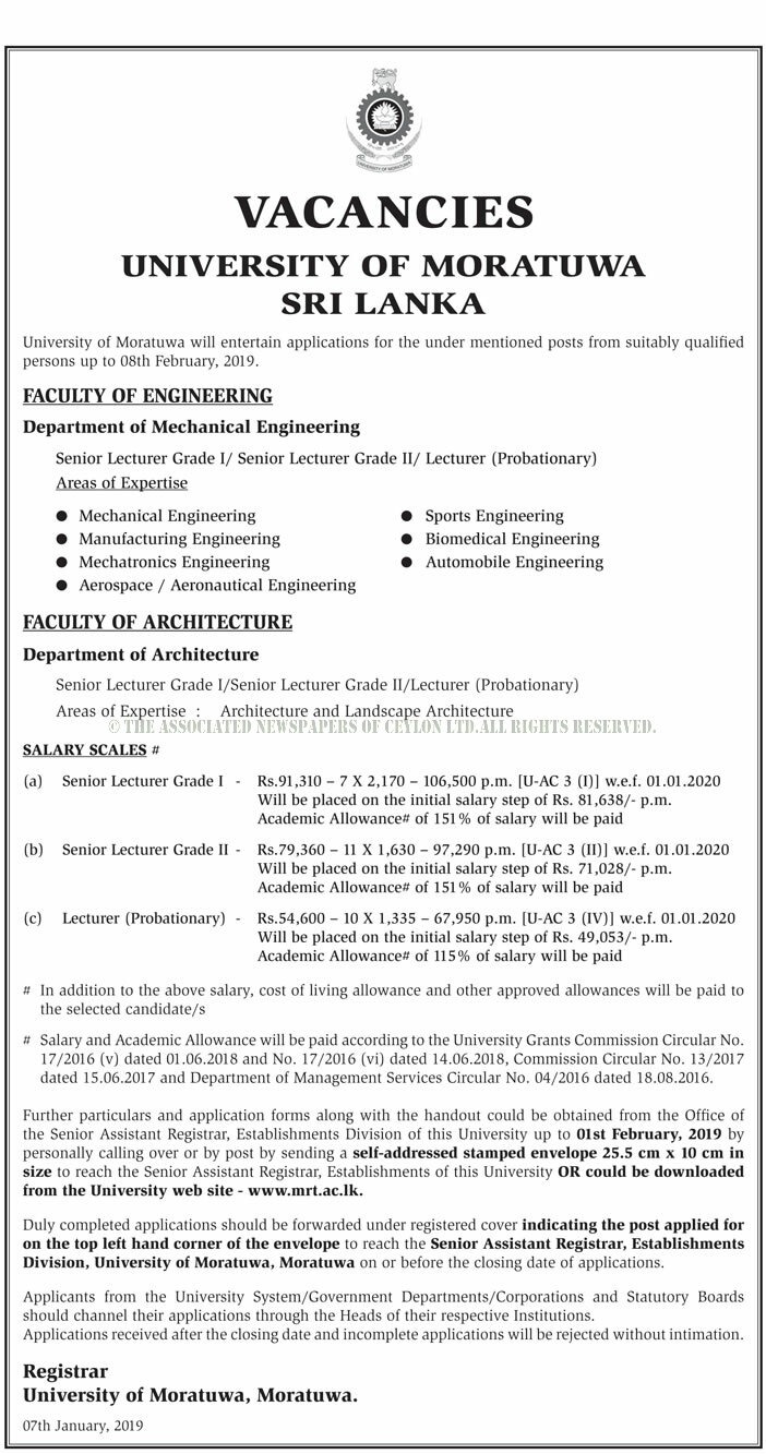 Senior Lecturer, Lecturer - University of Moratuwa